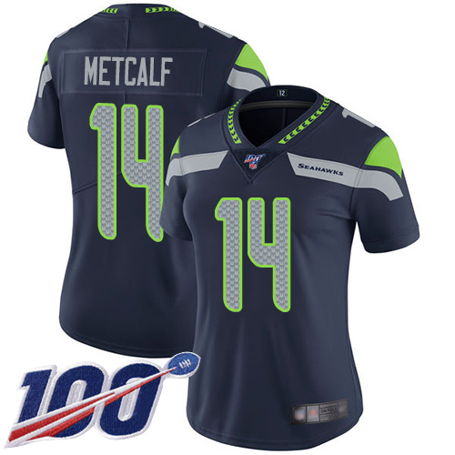 Seahawks #14 D.K. Metcalf Steel Blue Team Color Women's Stitched 100th Season Vapor Limited Jersey