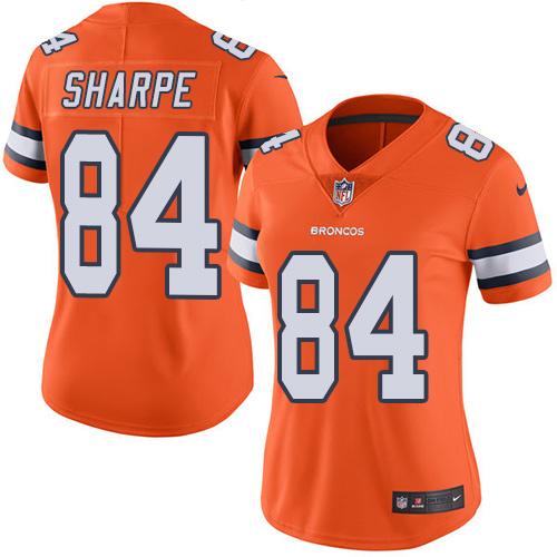 Denver Broncos #84 Shannon Sharpe Orange Women's Stitched Limited Rush Jersey Womens