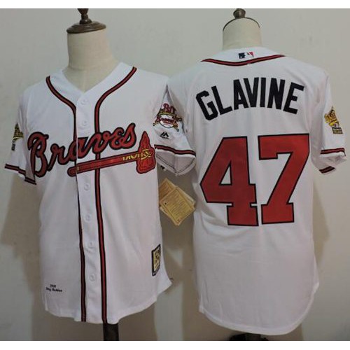 Mitchell And Ness 1995 Atlanta Braves #47 Tom Glavine White Throwback Stitched Jersey Men's