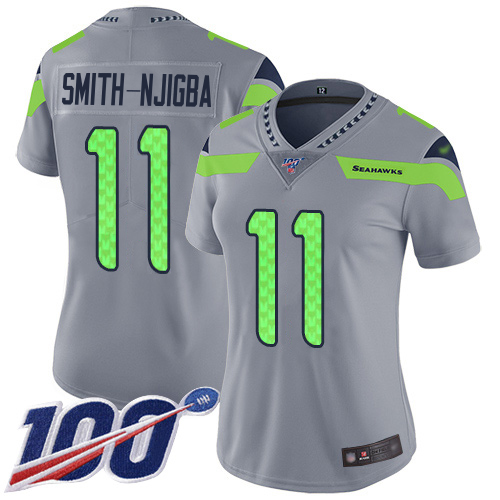 Seahawks #11 Jaxon Smith-Njigba Gray Women's Stitched Limited Inverted Legend 100th Season Jersey