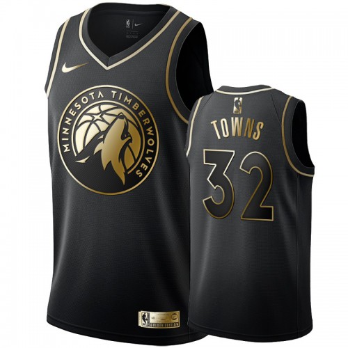 Minnesota Timberwolves #32 Karl-Anthony Towns Mens Black Golden Edition Swingman Jersey Mens