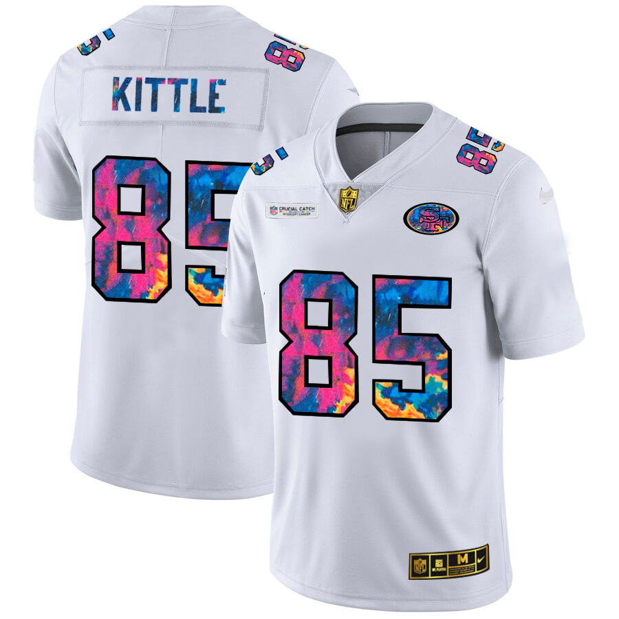 San Francisco 49ers #85 George Kittle Men's White Multi-Color 2020 Crucial Catch Limited Jersey