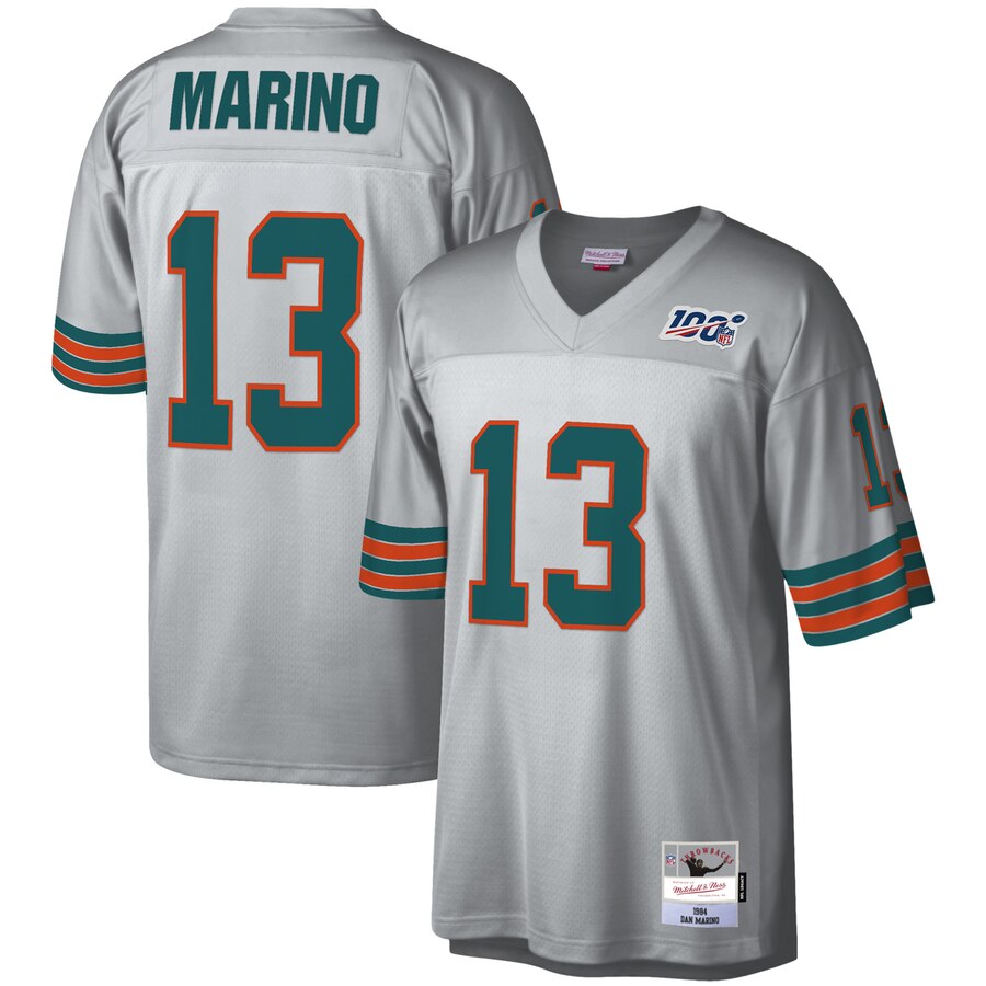 Miami Dolphins #13 Dan Marino Mitchell & Ness 100 Retired Player Platinum Jersey