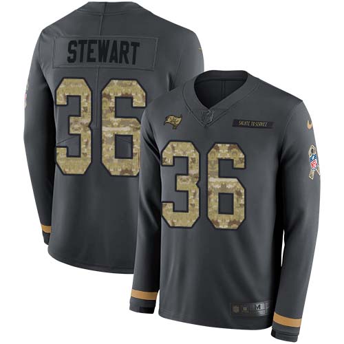Tampa Bay Buccaneers #36 M.J. Stewart Anthracite Salute to Service Youth Stitched Limited Therma Long Sleeve Jersey Youth