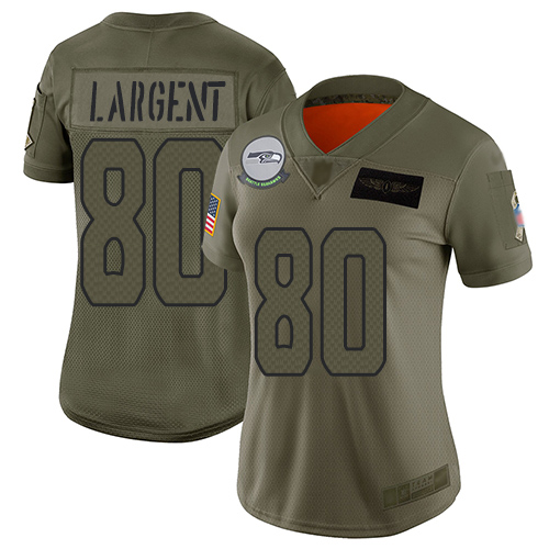 Seahawks #80 Steve Largent Camo Women's Stitched Limited 2019 Salute To Service Jersey