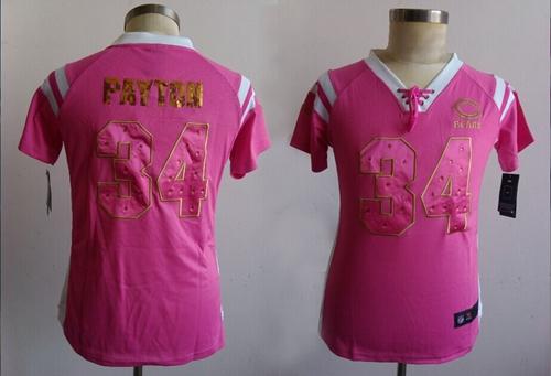 Bears #34 Walter Payton Pink Women's Stitched Elite Draft Him Shimmer Jersey