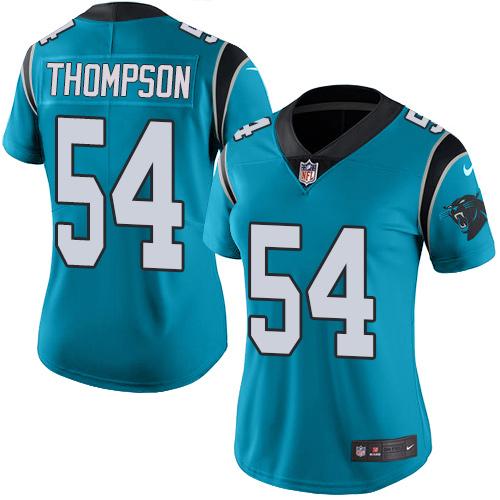 Carolina Panthers #54 Shaq Thompson Blue Women's Stitched Limited Rush Jersey Womens