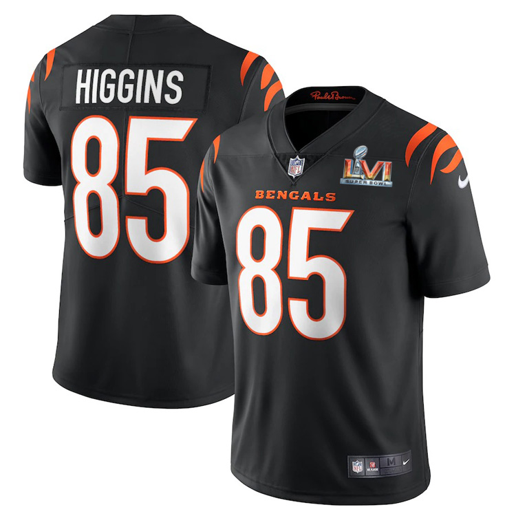 Cincinnati Bengals #85 Tee Higgins Black Super Bowl LVI Patch Men's Vapor Limited Jersey