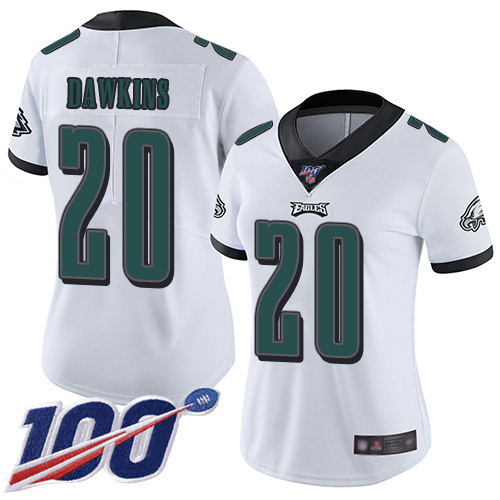 Eagles #20 Brian Dawkins White Women's Stitched 100th Season Vapor Limited Jersey