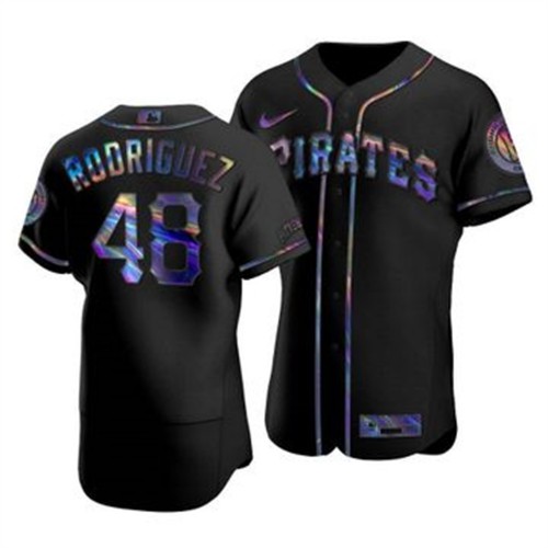 Pittsburgh Pittsburgh Pirates #48 Richard Rodriguez Men's Iridescent Holographic Collection Jersey - Black Men's