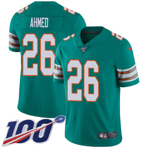 Miami Dolphins #26 Salvon Ahmed Aqua Green Alternate Youth Stitched 100th Season Vapor Untouchable Limited Jersey Youth