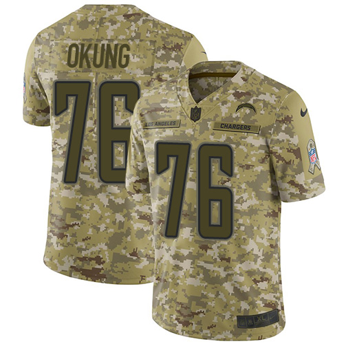 Los Angeles Chargers #76 Russell Okung Camo Men's Stitched Limited 2018 Salute To Service Jersey Men's