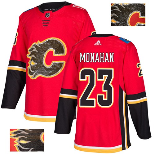 Adidas Calgary Flames #23 Sean Monahan Red Home Authentic Fashion Gold Stitched Jersey Men's