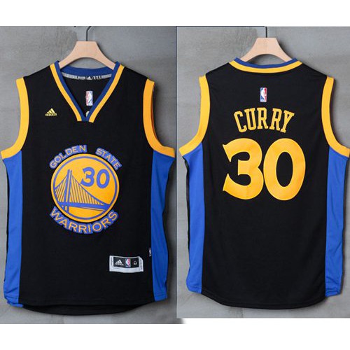 Golden State Warriors #30 Stephen Curry Black/Blue Stitched Jersey Mens