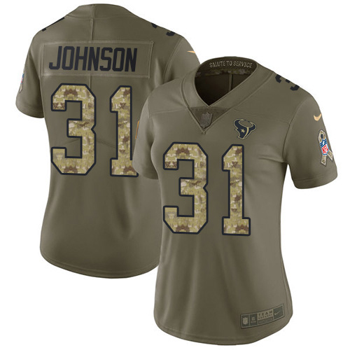 Houston Texans #31 David Johnson Olive/Camo Women's Stitched Limited 2017 Salute To Service Jersey Womens