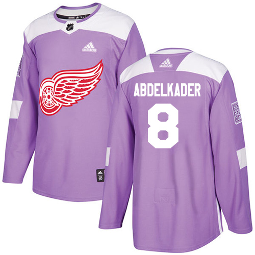 Adidas Detroit Red Wings #8 Justin Abdelkader Purple Authentic Fights Cancer Stitched Youth Jersey Youth