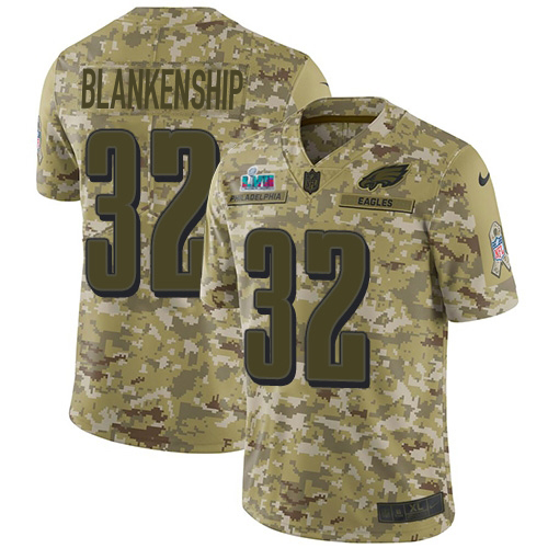 Eagles #32 Reed Blankenship Camo Super Bowl LVII Patch Youth Stitched Limited 2018 Salute To Service Jersey