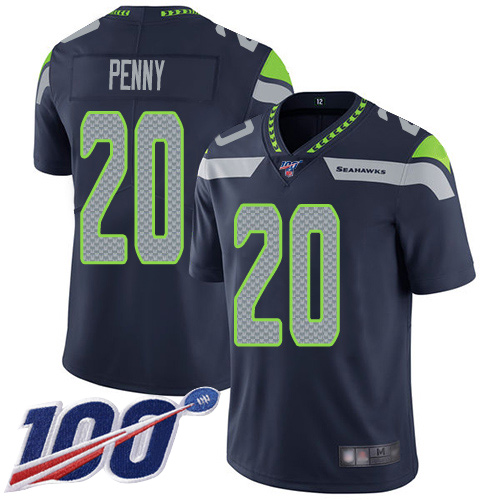 Seattle Seahawks #20 Rashaad Penny Steel Blue Team Color Men's Stitched 100th Season Vapor Limited Jersey Men's