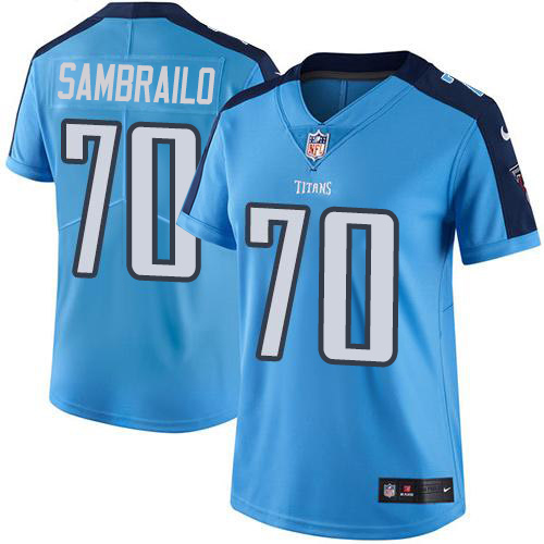 Tennessee Titans #70 Ty Sambrailo Light Blue Women's Stitched Limited Rush Jersey Womens