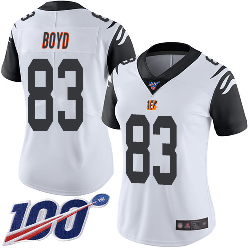 Bengals #83 Tyler Boyd White Women's Stitched Limited Rush 100th Season Jersey