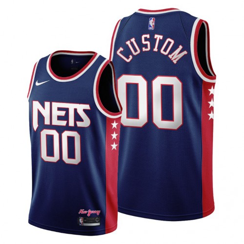 Brooklyn Nets Custom Men's 2021-22 City Edition Throwback 90s Wordmark Navy Jersey