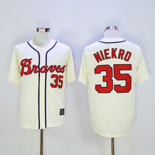 Atlanta Braves #35 Phil Niekro Cream Throwback Stitched Jersey Men's