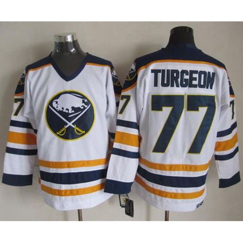 Buffalo Sabres #77 Pierre Turgeon White CCM Throwback Stitched Jersey Men's