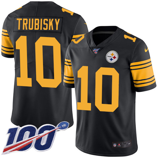 Steelers #10 Mitchell Trubisky Black Men's Stitched Limited Rush 100th Season Jersey