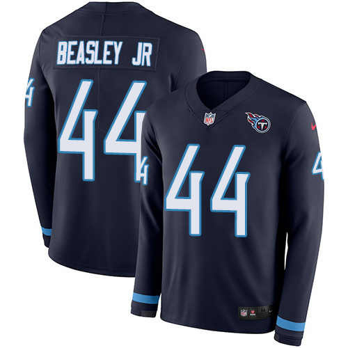 Tennessee Titans #44 Vic Beasley Jr Navy Blue Team Color Youth Stitched Limited Therma Long Sleeve Jersey Youth