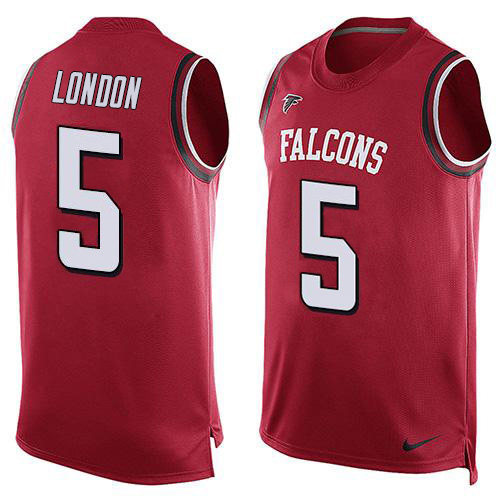 Falcons #5 Drake London Red Team Color Men's Stitched Limited Tank Top Jersey