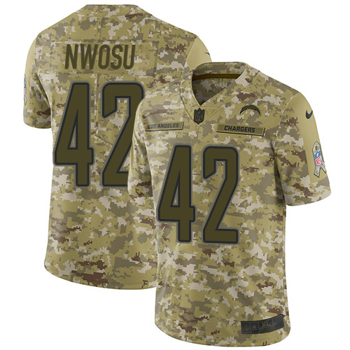 Los Angeles Chargers #42 Uchenna Nwosu Camo Youth Stitched Limited 2018 Salute to Service Jersey Youth