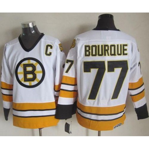 Boston Bruins #77 Ray Bourque White/Yellow CCM Throwback Stitched Jersey Men's