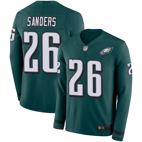 Eagles #26 Miles Sanders Midnight Green Team Color Men's Stitched Limited Therma Long Sleeve Jersey