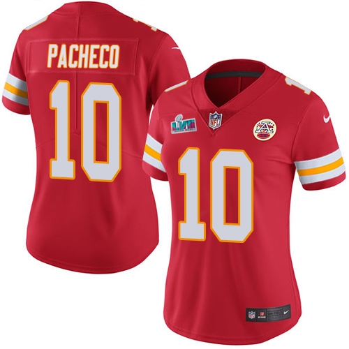 Chiefs #10 Isiah Pacheco Red Team Color Super Bowl LVII Patch Women's Stitched Vapor Untouchable Limited Jersey