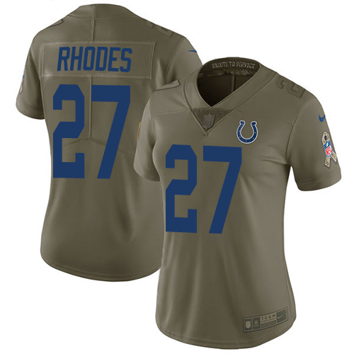 Indianapolis Colts #27 Xavier Rhodes Olive Women's Stitched Limited 2017 Salute To Service Jersey Womens