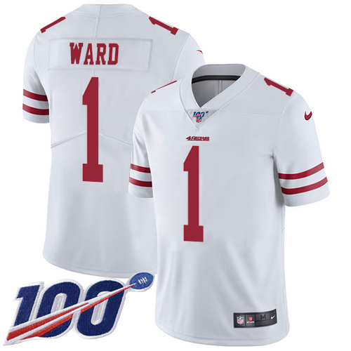 49ers #1 Jimmie Ward White Men's Stitched 100th Season Vapor Limited Jersey