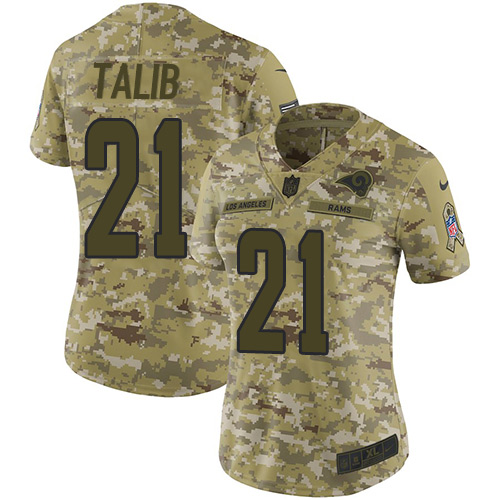 Los Angeles Rams #21 Aqib Talib Camo Women's Stitched Limited 2018 Salute to Service Jersey Womens