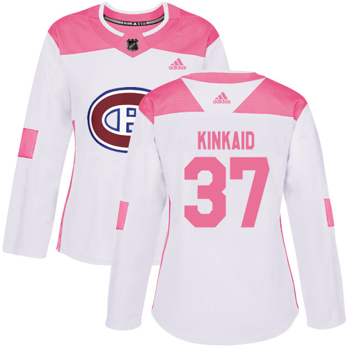 Adidas Montreal Canadiens #37 Keith Kinkaid White/Pink Authentic Fashion Women's Stitched Jersey Womens