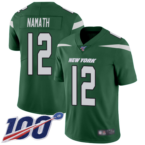 Jets #12 Joe Namath Green Team Color Men's Stitched 100th Season Vapor Limited Jersey
