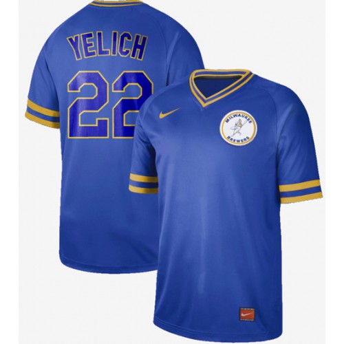 Milwaukee Brewers #22 Christian Yelich Royal Authentic Cooperstown Collection Stitched Jersey Men's