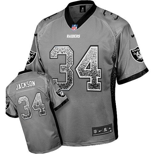 Raiders #34 Bo Jackson Grey Men's Stitched Elite Drift Fashion Jersey