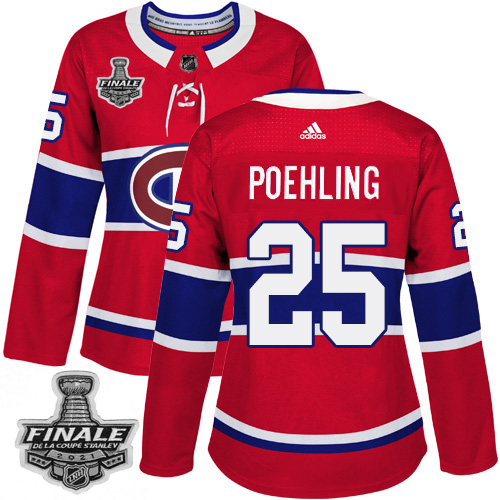 Adidas Montreal Canadiens #25 Ryan Poehling Red Home Authentic Women's 2021 Stanley Cup Final Patch Jersey Womens