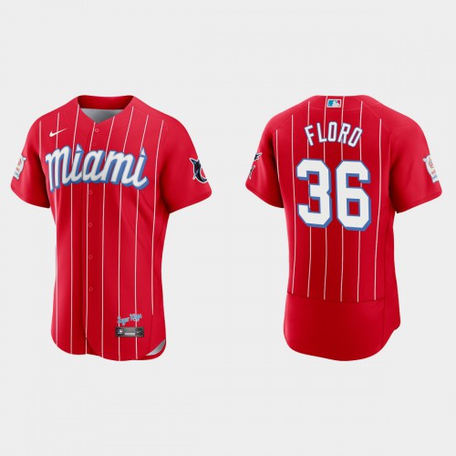Miami Miami Marlins #36 Dylan Floro Men's 2021 City Connect Authentic Jersey Red Men's