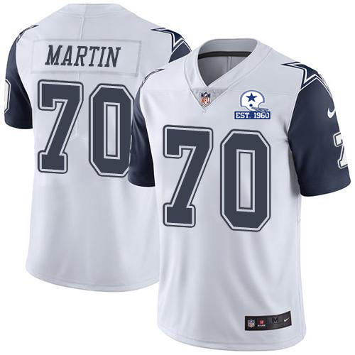 Dallas Cowboys #70 Zack Martin White Men's Stitched With Established In 1960 Patch Limited Rush Jersey Men's