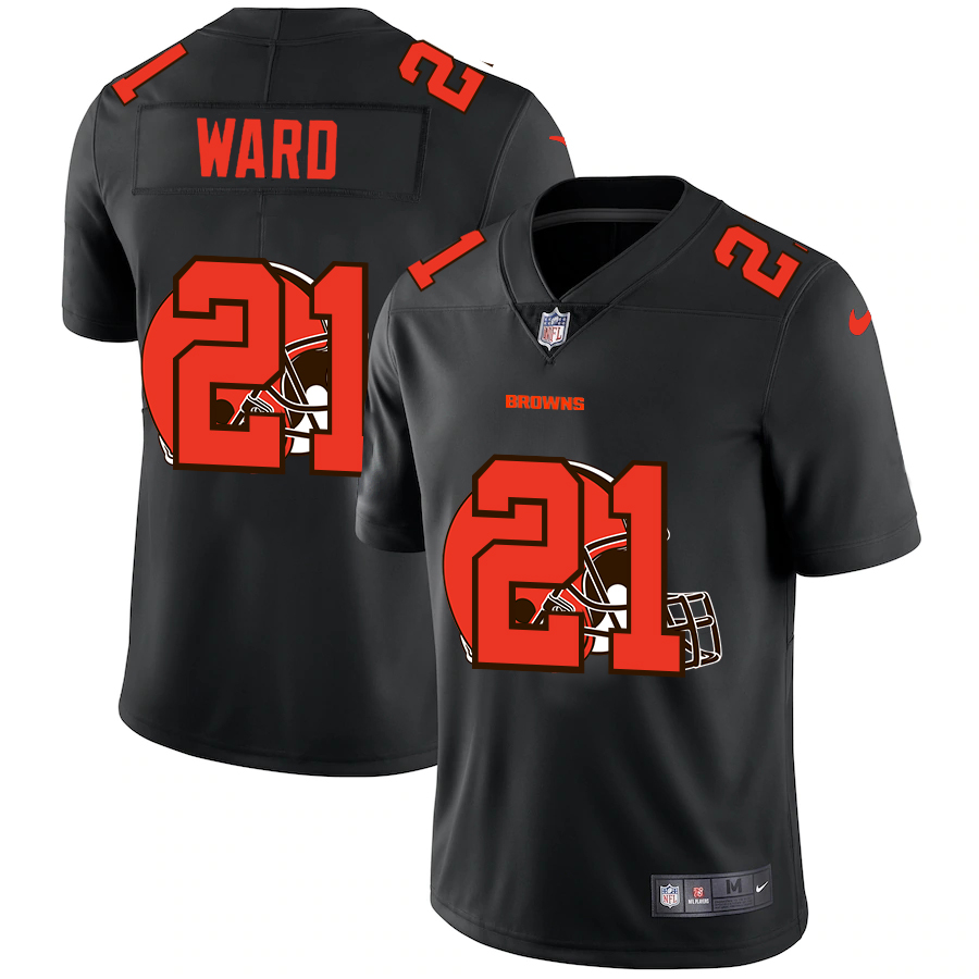 Cleveland Browns #21 Denzel Ward Men's Team Logo Dual Overlap Limited Jersey Black