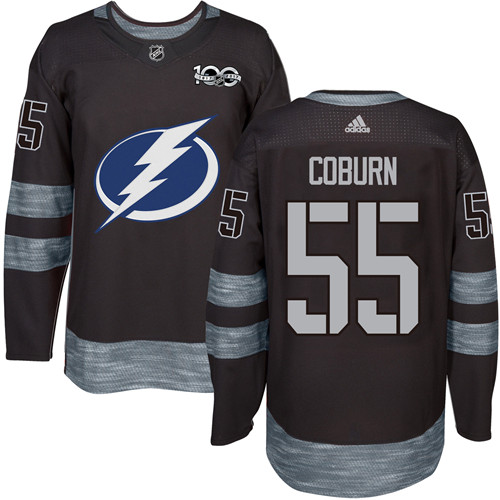 Adidas Tampa Bay Lightning #55 Braydon Coburn Black 1917-2017 100th Anniversary Stitched Jersey Men's