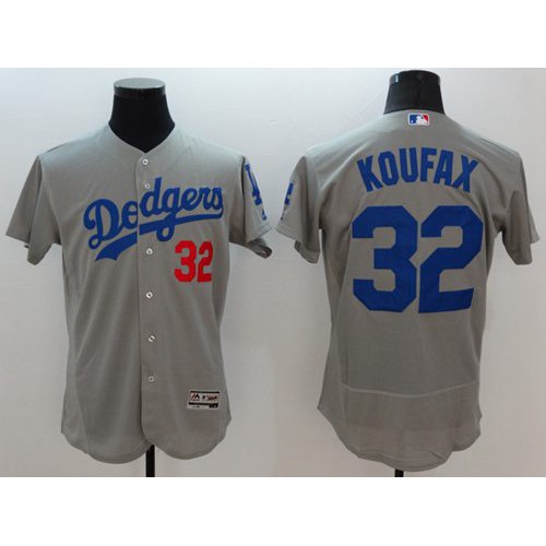 Los Angeles Dodgers #32 Sandy Koufax Grey Flexbase Authentic Collection Stitched Jersey Men's