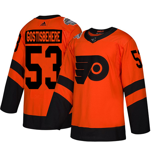 Adidas Philadelphia Flyers #53 Shayne Gostisbehere Orange Authentic 2019 Stadium Series Women's Stitched Jersey Womens