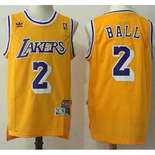 Los Angeles Lakers #2 Lonzo Ball Yellow Throwback Stitched Jersey Mens