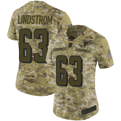 Atlanta Falcons #63 Chris Lindstrom Camo Women's Stitched Limited 2018 Salute to Service Jersey Womens